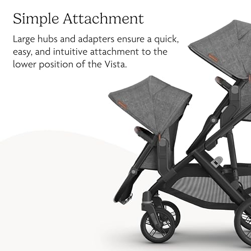 UPPAbaby RumbleSeat V3 second lower all-weather seat with magnetic buckle for Vista V2/V3 in Declan Oat Mélange with silver frame and chestnut leather