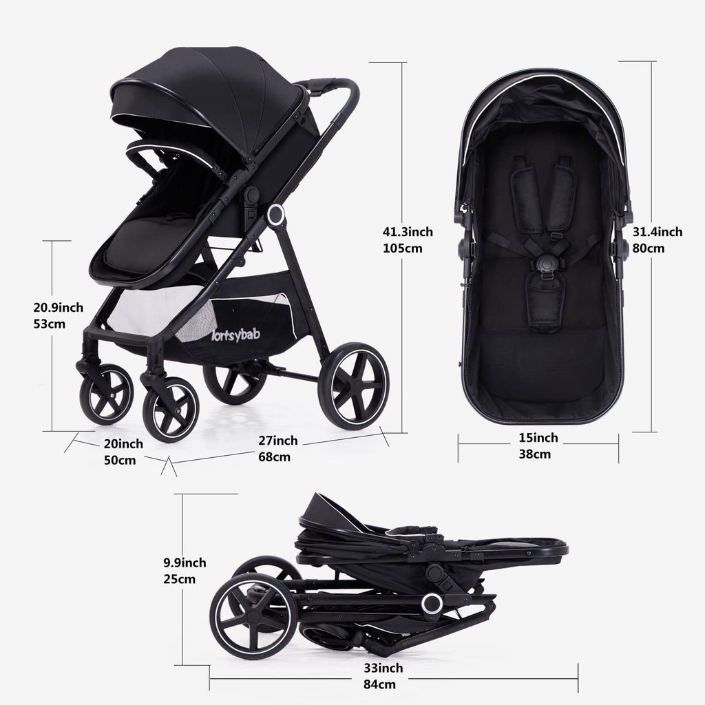Lortsybab 2-in-1 baby stroller with reversible seat, beige color, foldable infant pram suitable for newborns and toddlers.