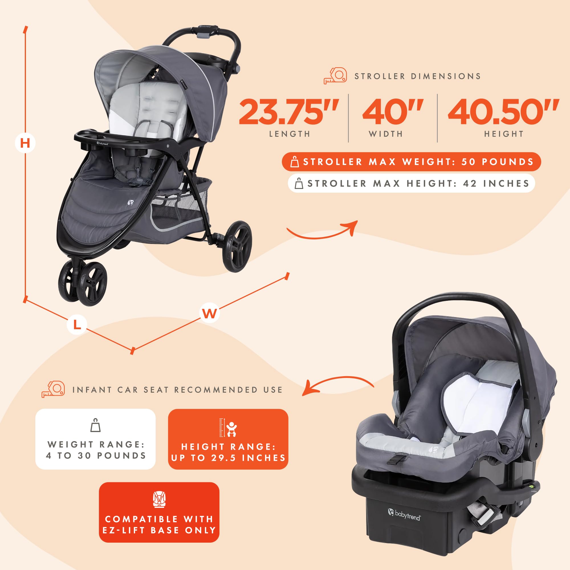 Baby Trend EZ Ride Travel System With EZ Lift Infant Car Seat Dash Pink One Hand Fold All Terrain Wheels