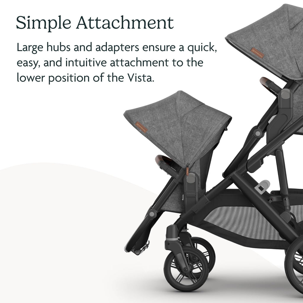 UPPAbaby RumbleSeat V3 second lower all-weather seat with magnetic buckle and adapters, compatible with Vista V2 and V3, in Declan color.