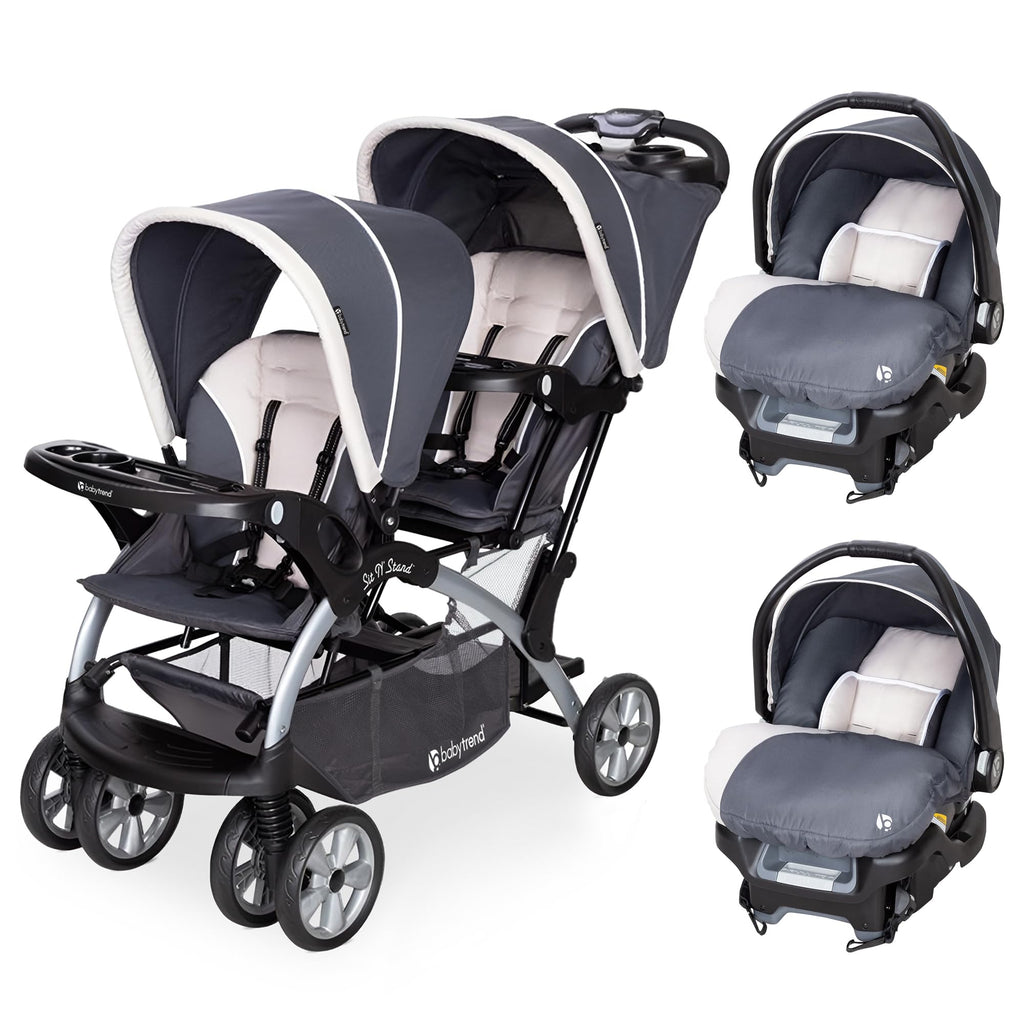 Baby Trend infant and toddler double stroller with car seat, lightweight and portable Stormy travel system tandem for infants and toddlers.