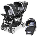 Baby Trend infant and toddler double stroller with car seat in Stormy, lightweight and portable tandem travel system, two-piece set.