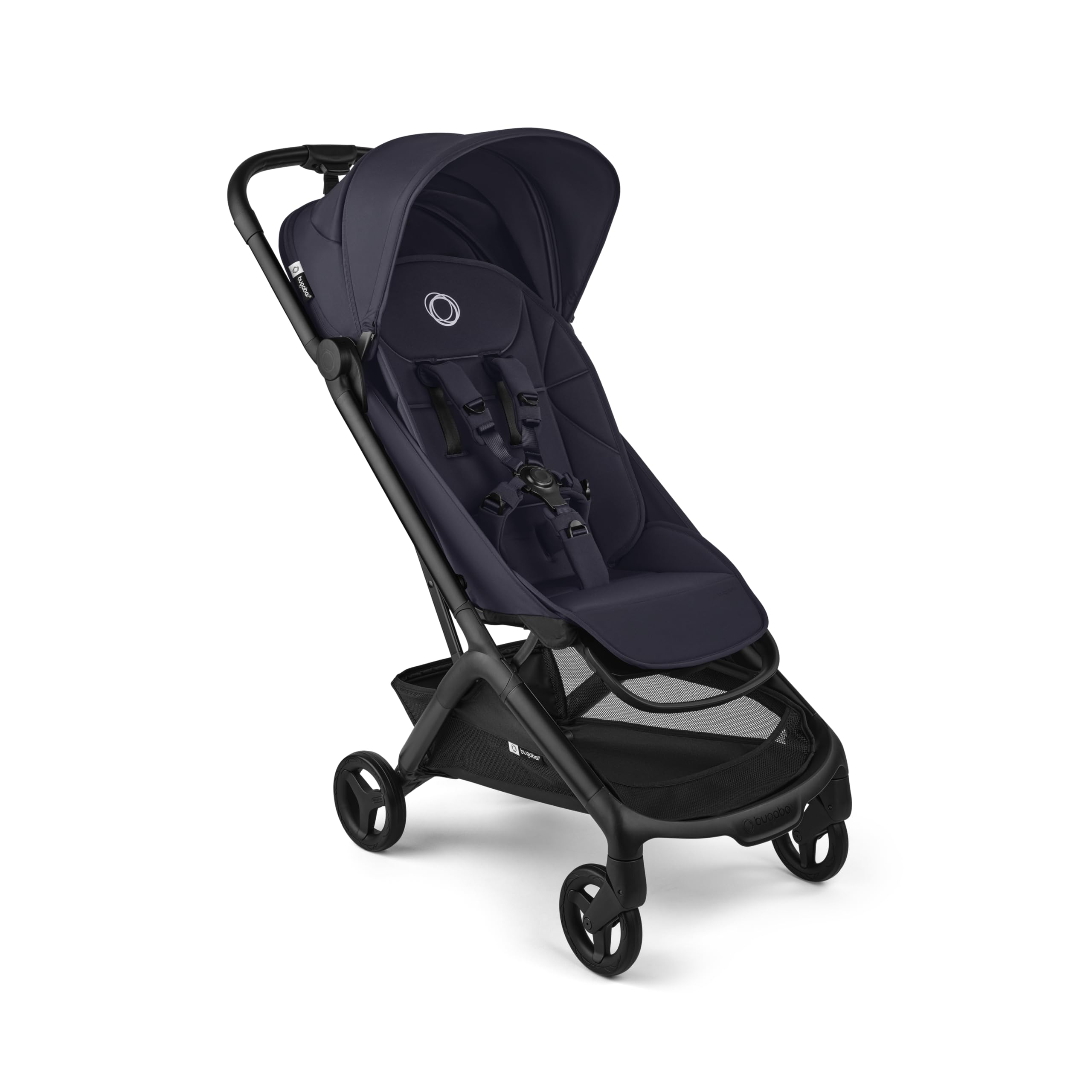 Bugaboo Butterfly 2 travel stroller in black, ultra-compact, lightweight, and airplane-friendly with one-second fold.