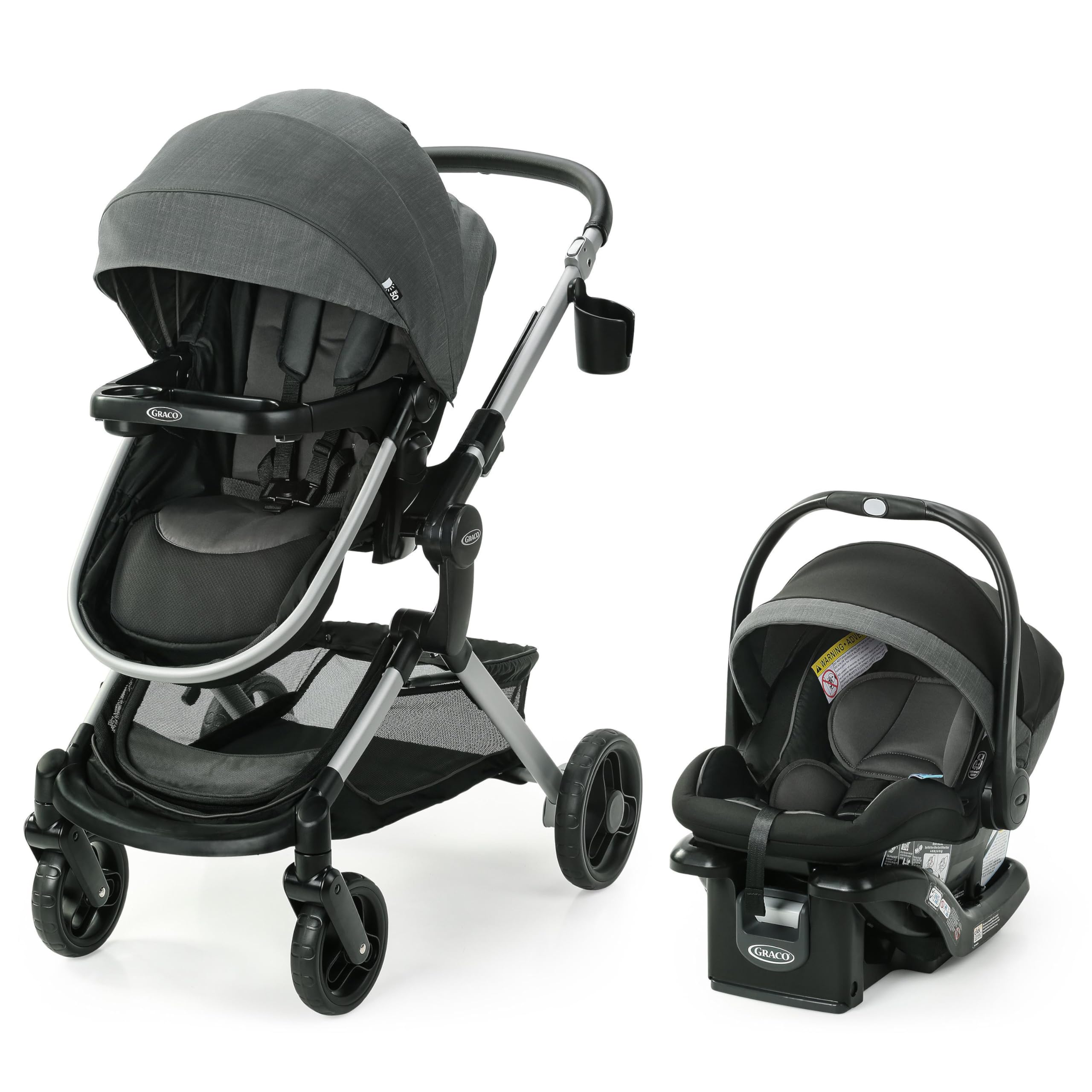 Graco Modes Nest 3-in-1 travel system with adjustable infant car seat carrier and toddler stroller, including SnugRide DLX infant car seat