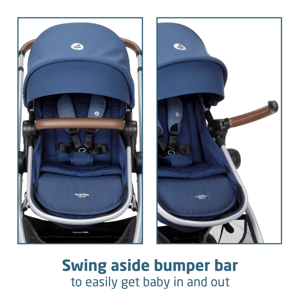 Maxi-Cosi Zelia Luxe 5-in-1 modular travel system with stroller and car seat, designed for versatile family travel.