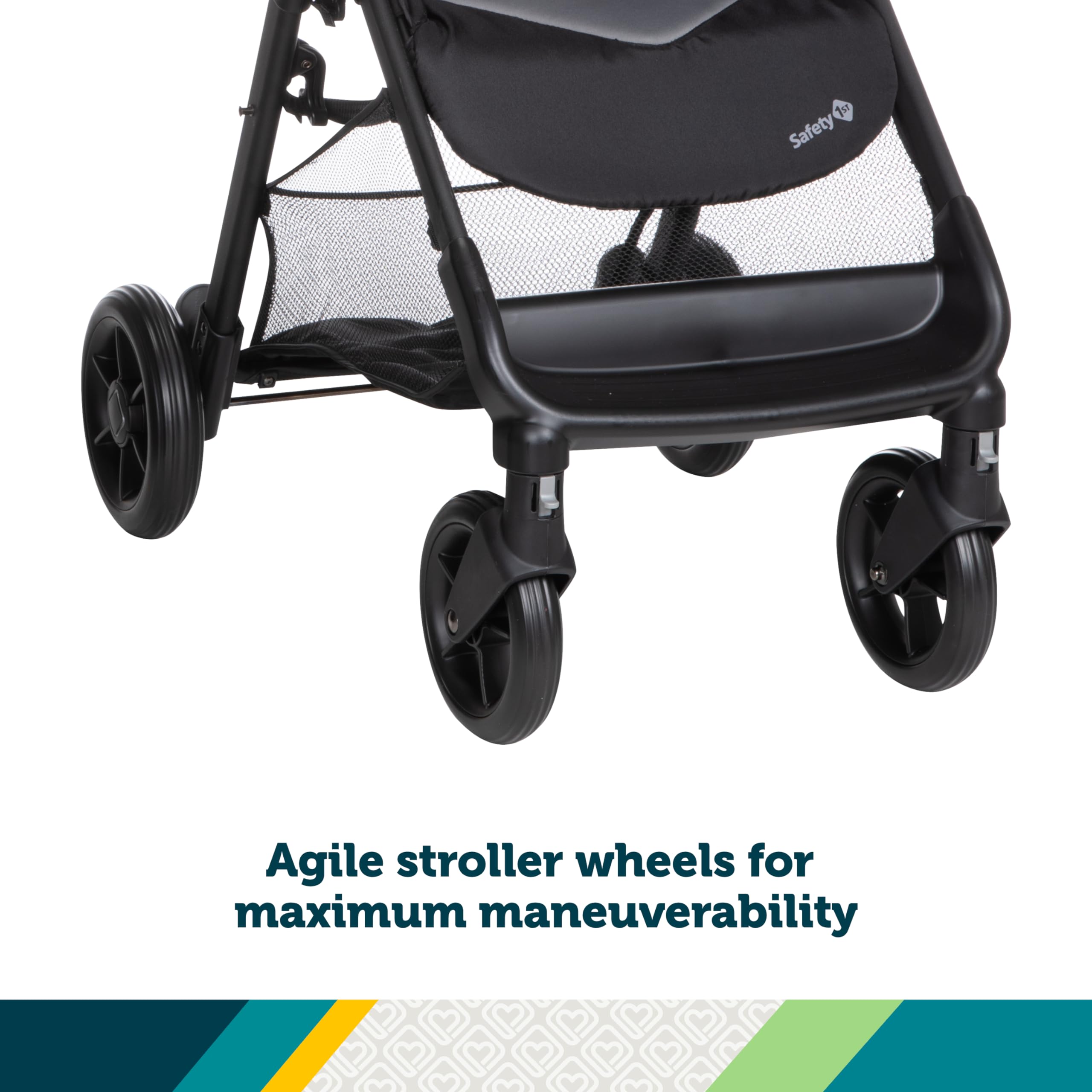 Safety 1st Smooth Ride travel system stroller with OnBoard FLX infant car seat, large canopy, ample storage, foldable, rear-facing.