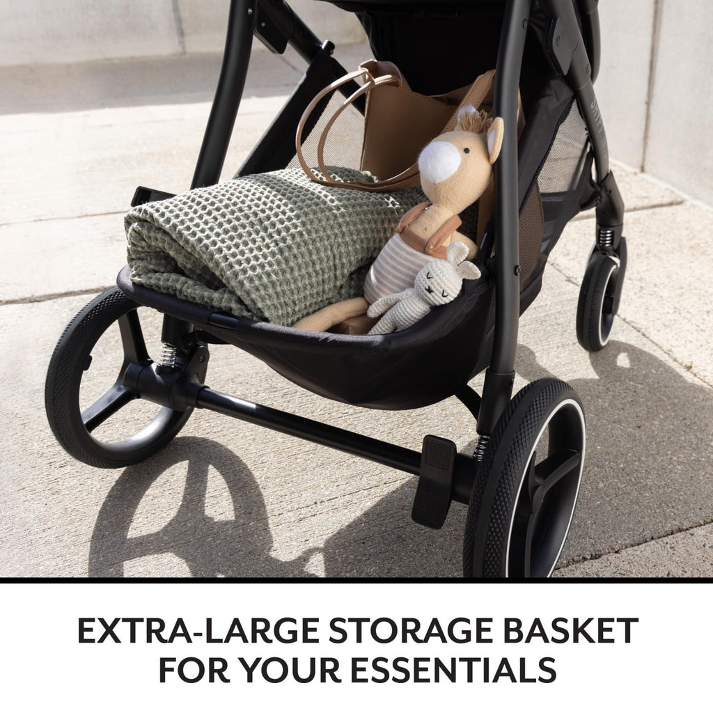 Evenflo Shyft Intuiti Travel System with Revolve180 LiteMax NXT infant car seat in Fossil Gray, lightweight rear-facing for 3-30 lbs.