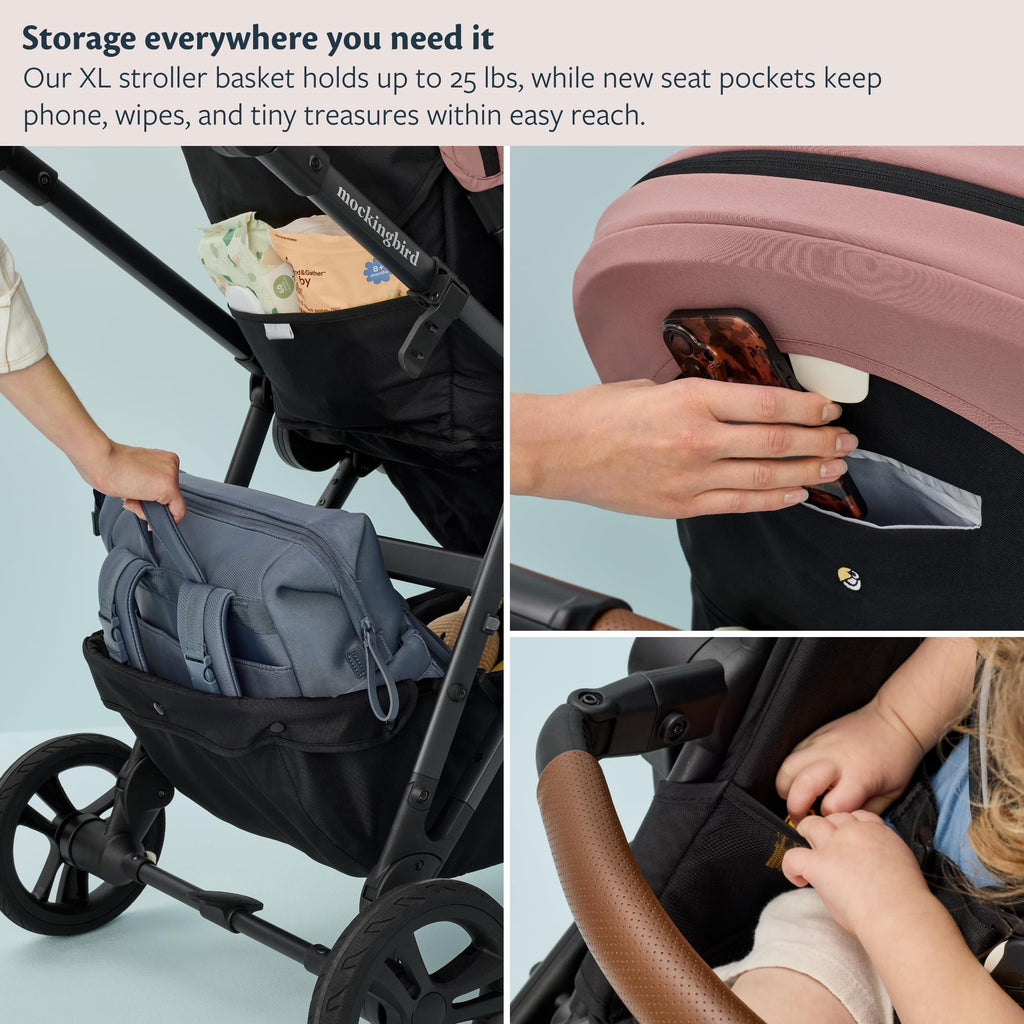 My Store Mockingbird Single-to-Double Stroller 3.0 in black windowpane, convertible full-size baby stroller for 1, 2, or 3 kids.